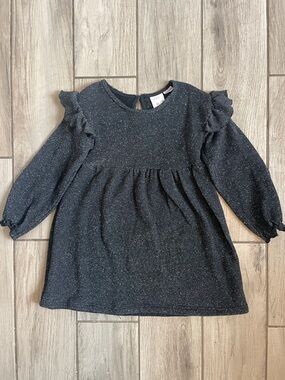 Zara Kids Sparkle Black Long-Sleeve Ruffle Dress